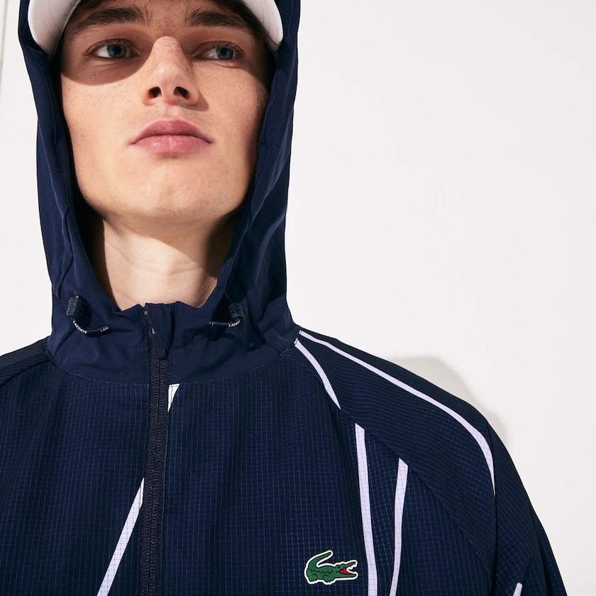 Jaquetas Azul Marinho Azuis Branco Masculino Lacoste SPORT French Open Hooded Zip JD3-86158R5