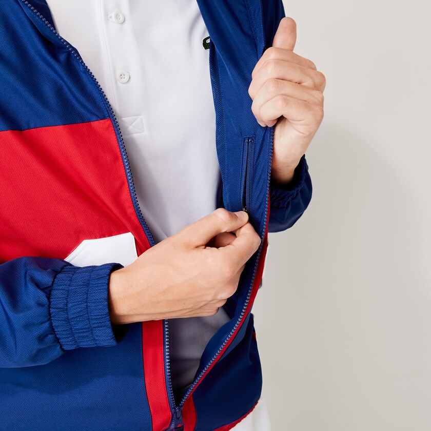 Jaquetas Azuis Vermelhas Branco Masculino Lacoste SPORT Hooded Water-Resistant Colorblock HM3-53905E5