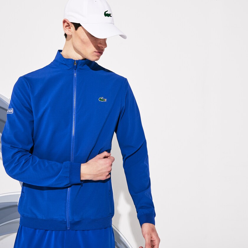 Jaquetas Azuis Branco Masculino Lacoste SPORT Novak Djokovic Textured Zip OO8-58555Y6