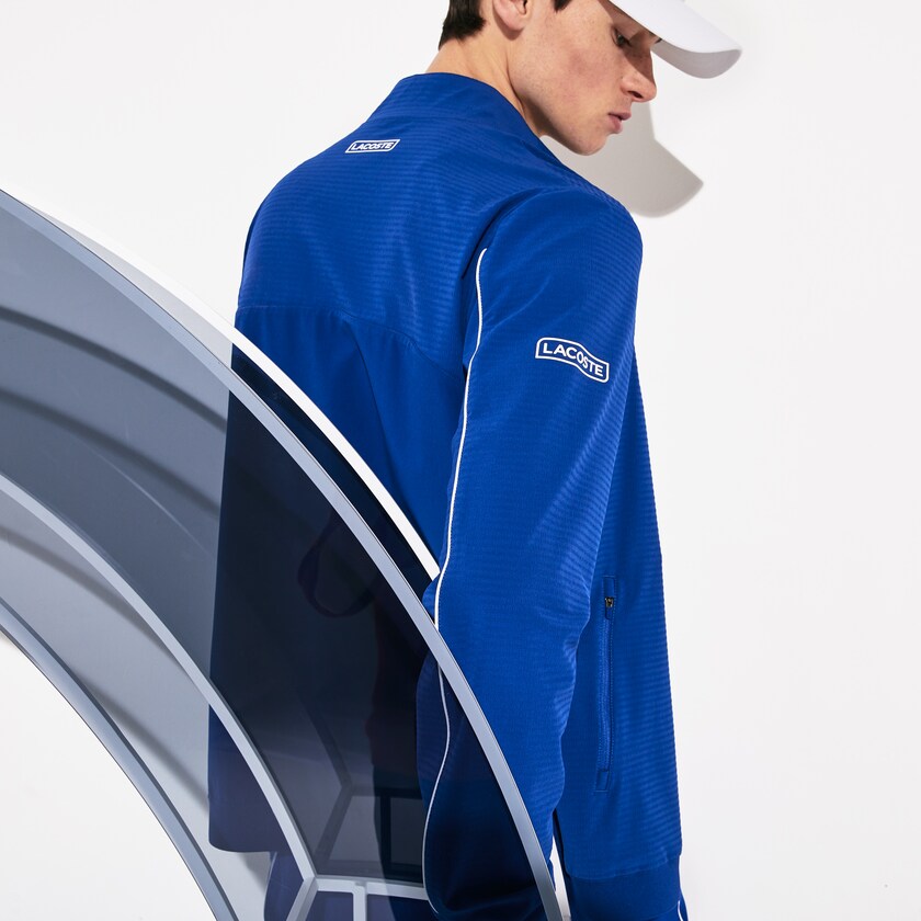 Jaquetas Azuis Branco Masculino Lacoste SPORT Novak Djokovic Textured Zip OO8-58555Y6