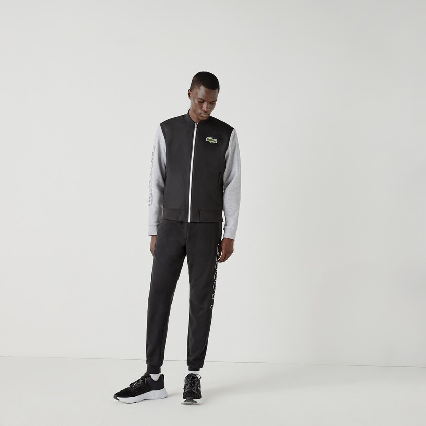 Jaquetas Pretas Cinzentas Branco Masculino Lacoste SPORT Two-Tone Print Fleece Zip Teddy WS4-39803R8