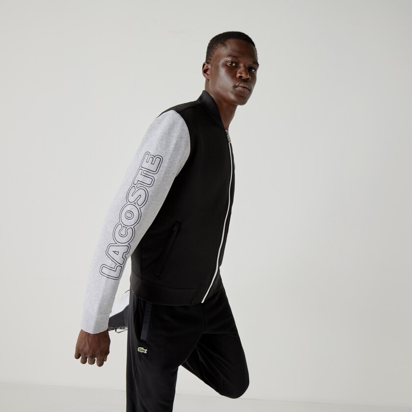 Jaquetas Pretas Cinzentas Branco Masculino Lacoste SPORT Two-Tone Print Fleece Zip Teddy WS4-39803R8