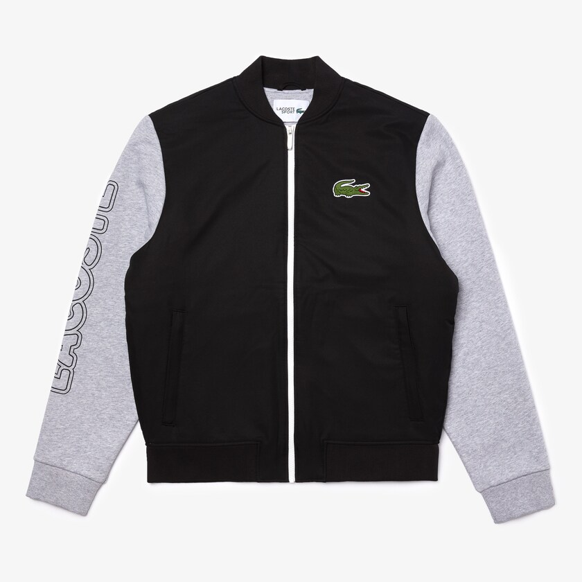 Jaquetas Pretas Cinzentas Branco Masculino Lacoste SPORT Two-Tone Print Fleece Zip Teddy WS4-39803R8