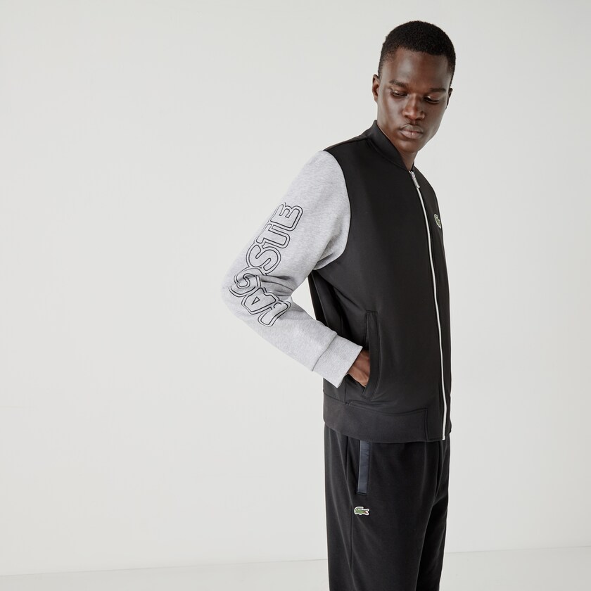 Jaquetas Pretas Cinzentas Branco Masculino Lacoste SPORT Two-Tone Print Fleece Zip Teddy WS4-39803R8