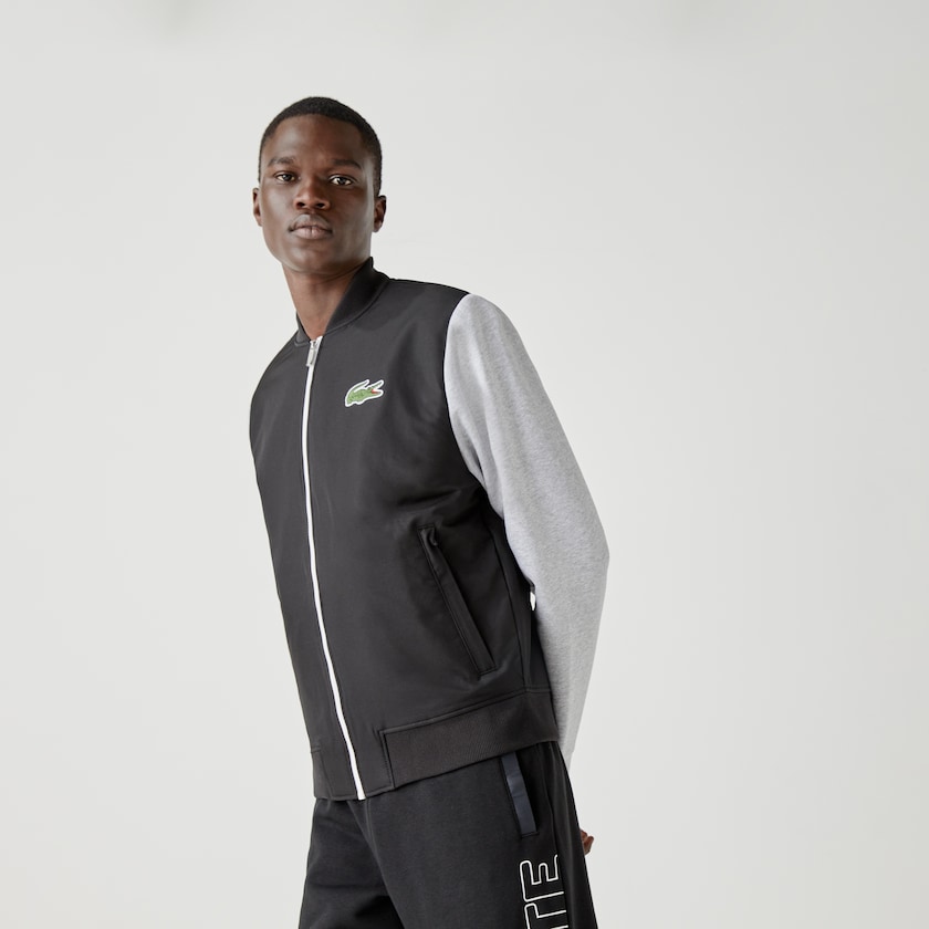 Jaquetas Pretas Cinzentas Branco Masculino Lacoste SPORT Two-Tone Print Fleece Zip Teddy WS4-39803R8