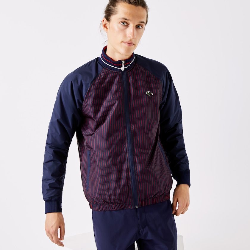 Jaquetas Azul Marinho Azuis Vermelhas Branco Masculino Lacoste SPORT Water-Resistant Striped Zip Golf QB6-79647S1