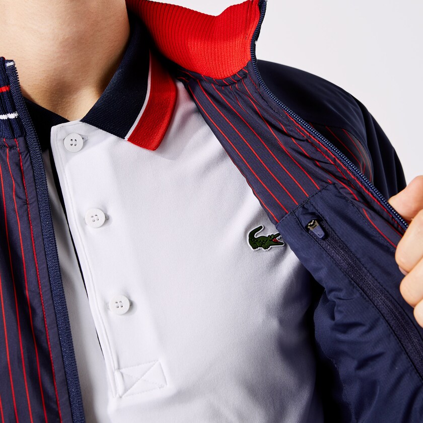 Jaquetas Azul Marinho Azuis Vermelhas Branco Masculino Lacoste SPORT Water-Resistant Striped Zip Golf QB6-79647S1