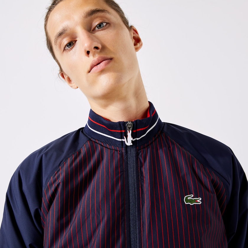 Jaquetas Azul Marinho Azuis Vermelhas Branco Masculino Lacoste SPORT Water-Resistant Striped Zip Golf QB6-79647S1
