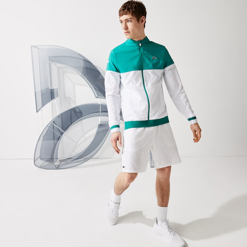 Jaquetas Branco Verdes Masculino Lacoste SPORT x Novak Djokovic Colorblock Zip EK3-63736K8