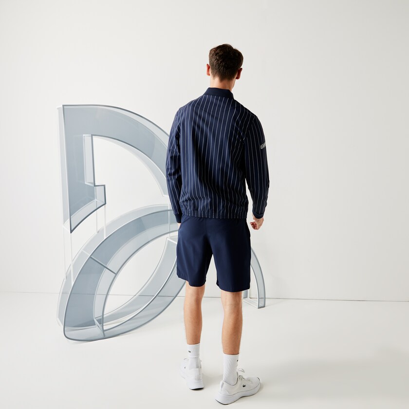 Jaquetas Azul Marinho Azuis Branco Masculino Lacoste SPORT x Novak Djokovic Striped Bomber IM2-52855T1