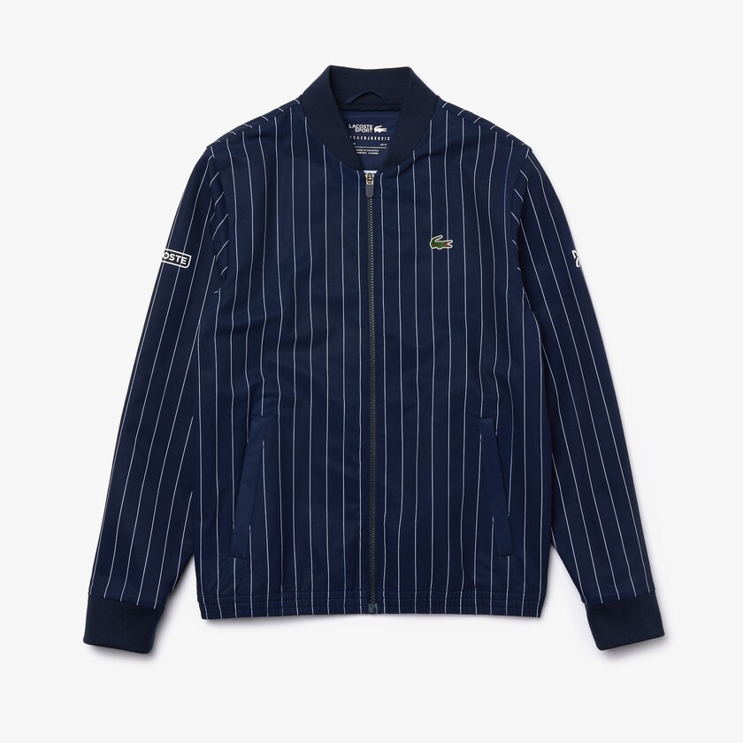 Jaquetas Azul Marinho Azuis Branco Masculino Lacoste SPORT x Novak Djokovic Striped Bomber IM2-52855T1