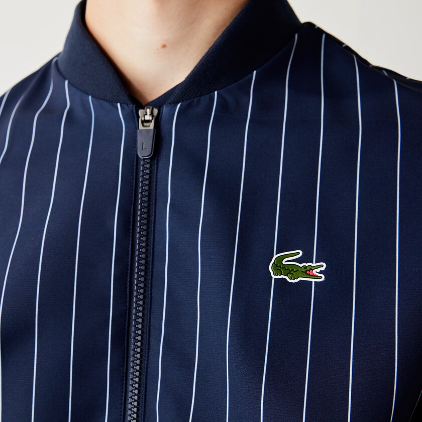 Jaquetas Azul Marinho Azuis Branco Masculino Lacoste SPORT x Novak Djokovic Striped Bomber IM2-52855T1