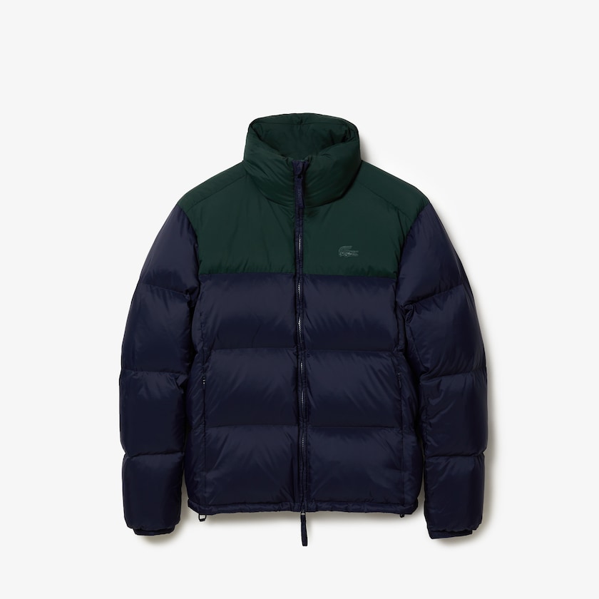 Jaquetas Azul Marinho Azuis Verdes Feminino Lacoste Stand-Up Collar Concealed Hood Colourblock Short NK8-70597R0