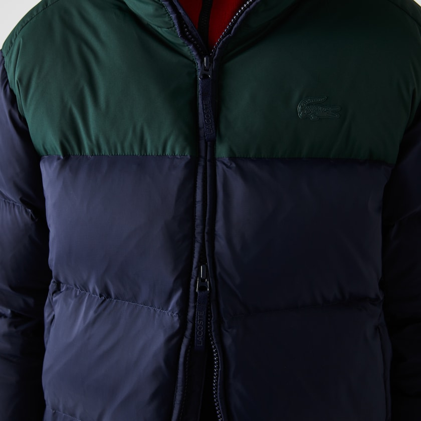 Jaquetas Azul Marinho Azuis Verdes Feminino Lacoste Stand-Up Collar Concealed Hood Colourblock Short NK8-70597R0