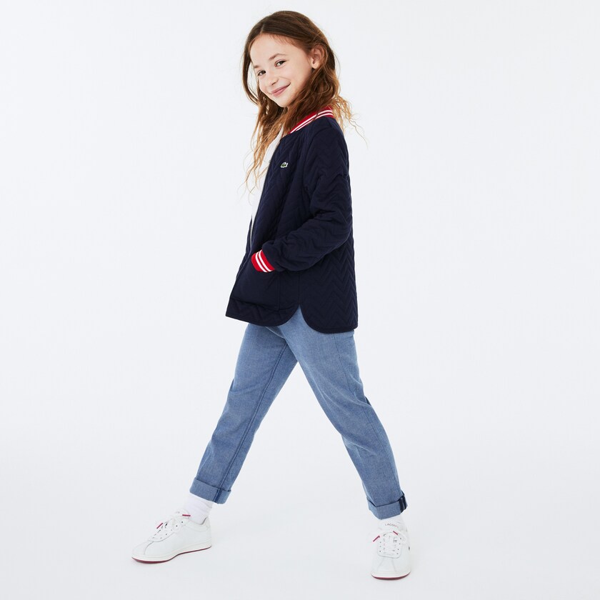Jaquetas Azul Marinho Azuis Vermelhas Branco Criança Lacoste Striped Detail Zippered Quilted Cotton Teddy VQ4-38193Q7