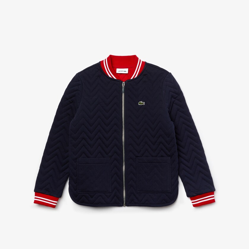 Jaquetas Azul Marinho Azuis Vermelhas Branco Criança Lacoste Striped Detail Zippered Quilted Cotton Teddy VQ4-38193Q7