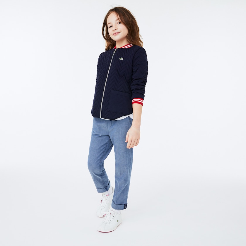 Jaquetas Azul Marinho Azuis Vermelhas Branco Criança Lacoste Striped Detail Zippered Quilted Cotton Teddy VQ4-38193Q7