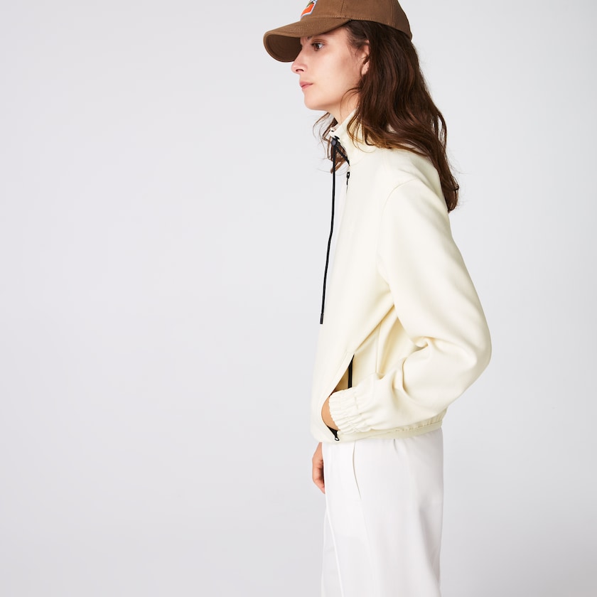 Jaquetas Branco Pretas Feminino Lacoste Zippered Collar Flowy Wool Blend XT6-63196Q5