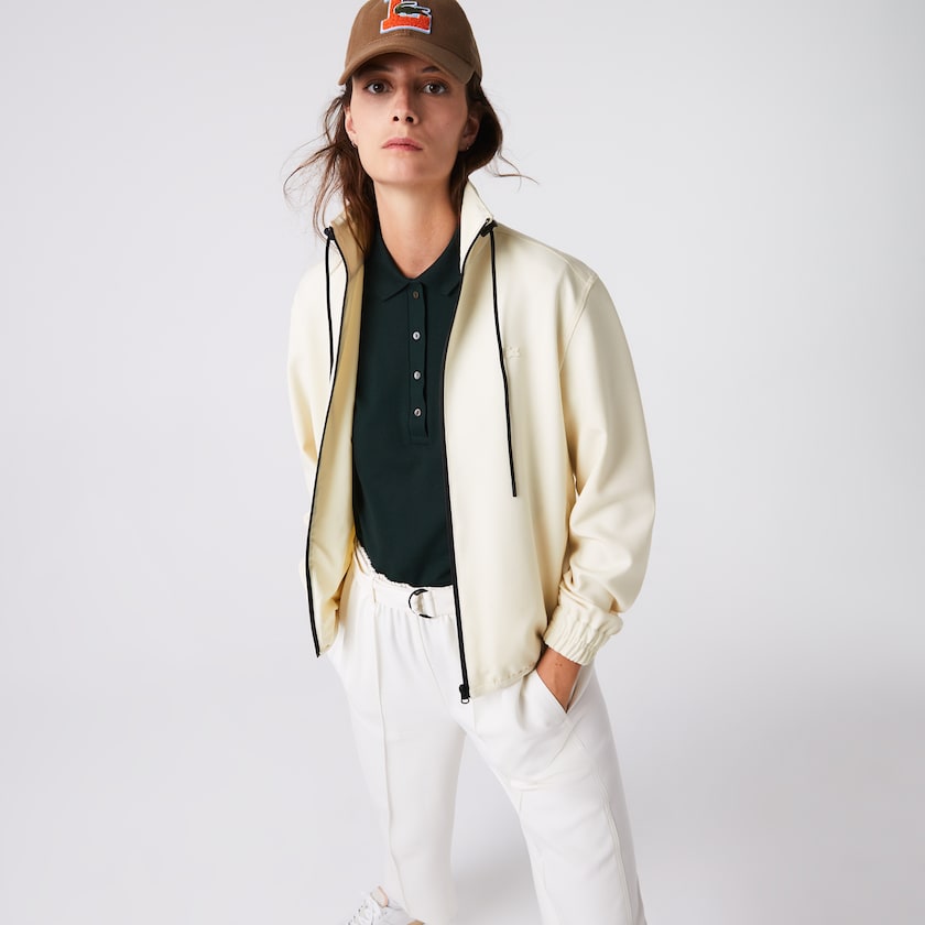 Jaquetas Branco Pretas Feminino Lacoste Zippered Collar Flowy Wool Blend XT6-63196Q5