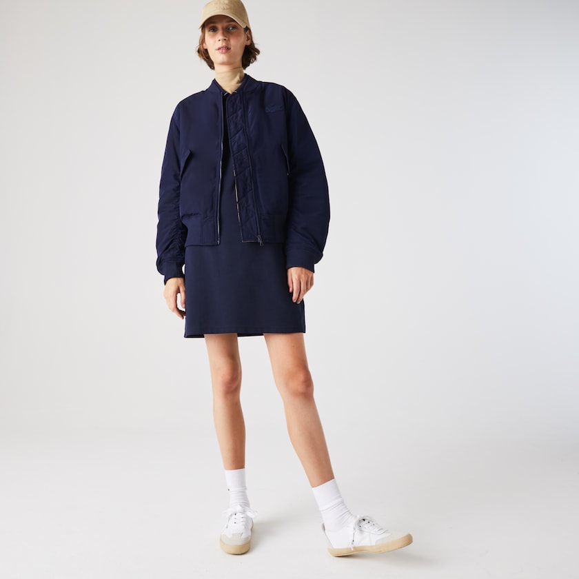 Jaquetas Azul Marinho Azuis Amarelas Feminino Lacoste Zippered Quilted Water-Resistant Bomber TR8-74937R4