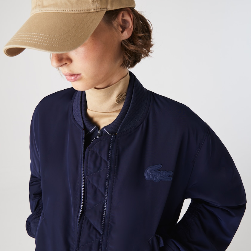 Jaquetas Azul Marinho Azuis Amarelas Feminino Lacoste Zippered Quilted Water-Resistant Bomber TR8-74937R4