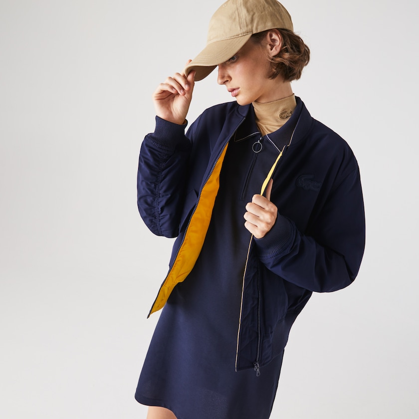 Jaquetas Azul Marinho Azuis Amarelas Feminino Lacoste Zippered Quilted Water-Resistant Bomber TR8-74937R4
