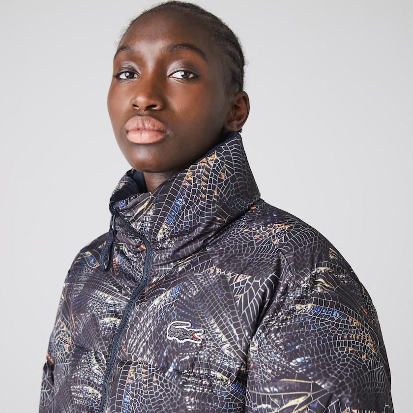Jaquetas Branco Azul Marinho Azuis Feminino Lacoste x National Geographic Print Quilted QW9-17831Z5