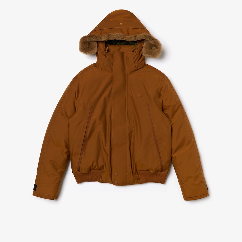 Jaquetas Parka Marrom Caqui Verdes Masculino Lacoste Detachable Faux Fur Hood Short Quilted QG1-57545T1