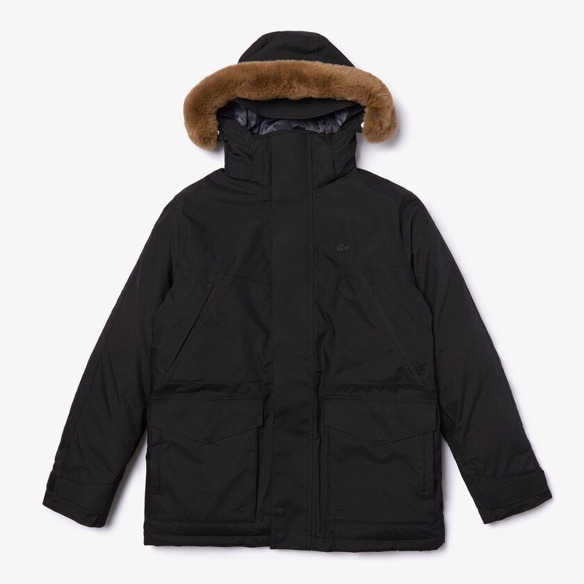 Jaquetas Parka Pretas Cinzentas Escuro Masculino Lacoste Detachable Faux Fur Hood Long Quilted TS2-26822M2