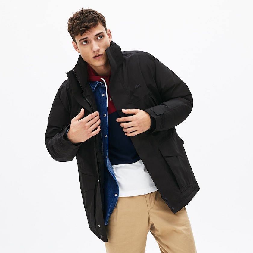 Jaquetas Parka Pretas Cinzentas Escuro Masculino Lacoste Detachable Faux Fur Hood Long Quilted TS2-26822M2