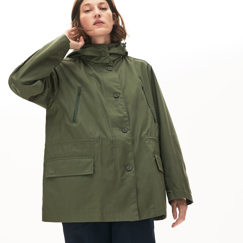 Jaquetas Parka Caqui Verdes Feminino Lacoste Flared Water-Resistant MJ4-98359H5