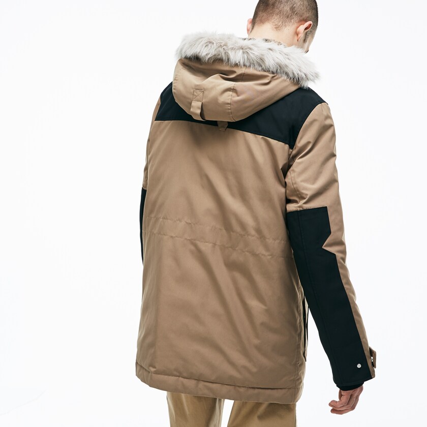 Jaquetas Parka Bege Pretas Masculino Lacoste LIVE Water-Resistant Canvas Quilted VM0-80468Y6