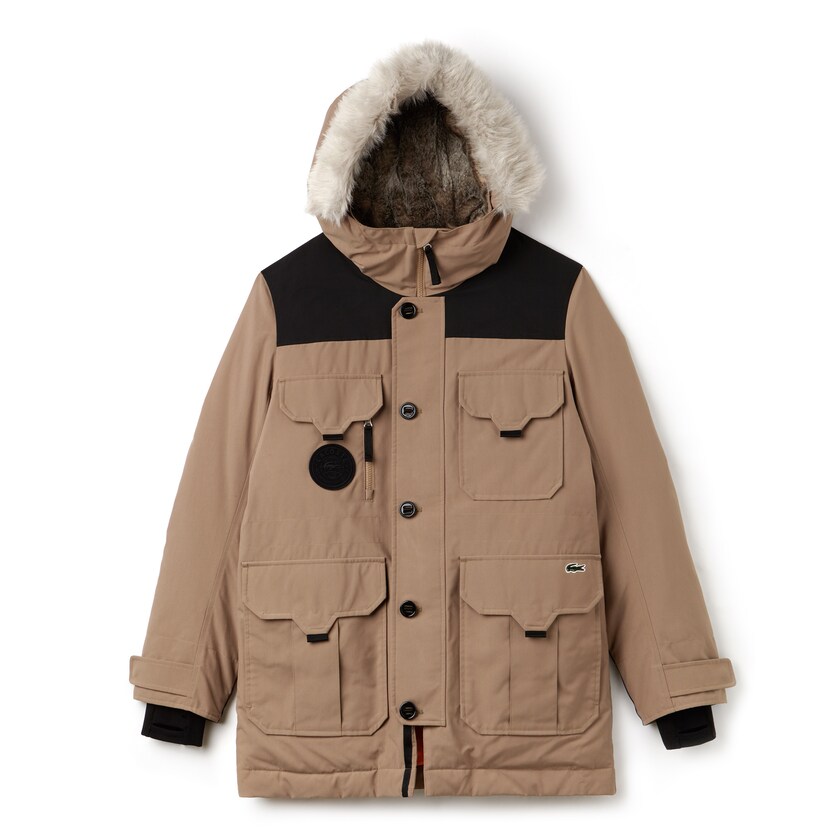 Jaquetas Parka Bege Pretas Masculino Lacoste LIVE Water-Resistant Canvas Quilted VM0-80468Y6