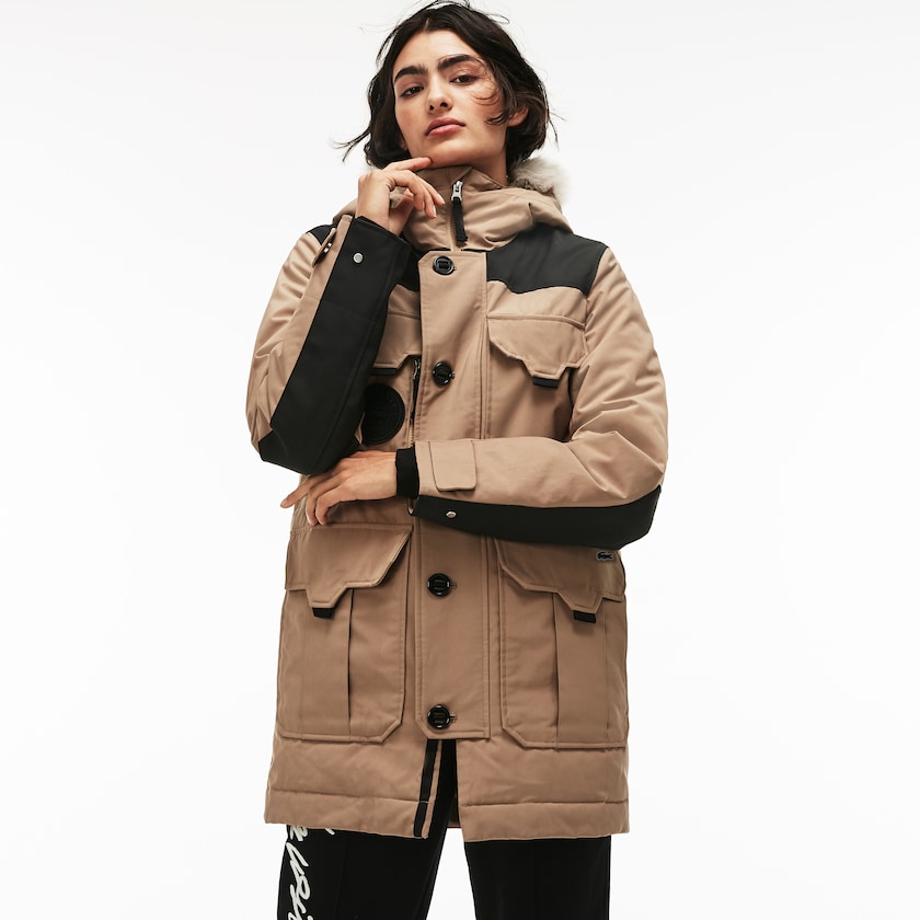 Jaquetas Parka Bege Pretas Masculino Lacoste LIVE Water-Resistant Canvas Quilted VM0-80468Y6