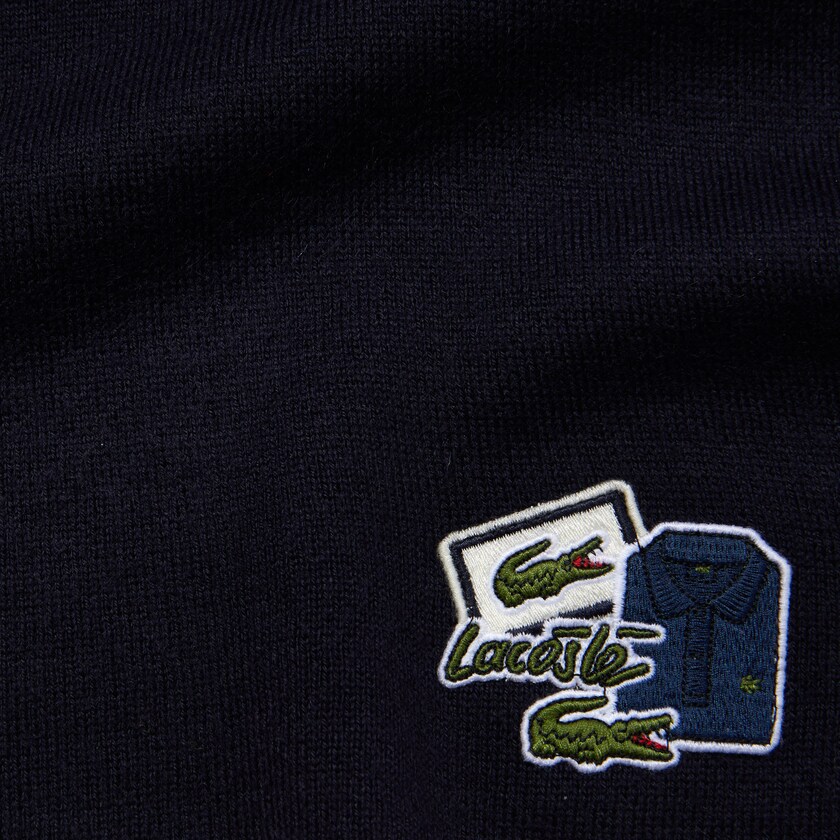 Lenços Azul Marinho Azuis Masculino Lacoste Badge Rectangular Wool Blend KD2-15311V6