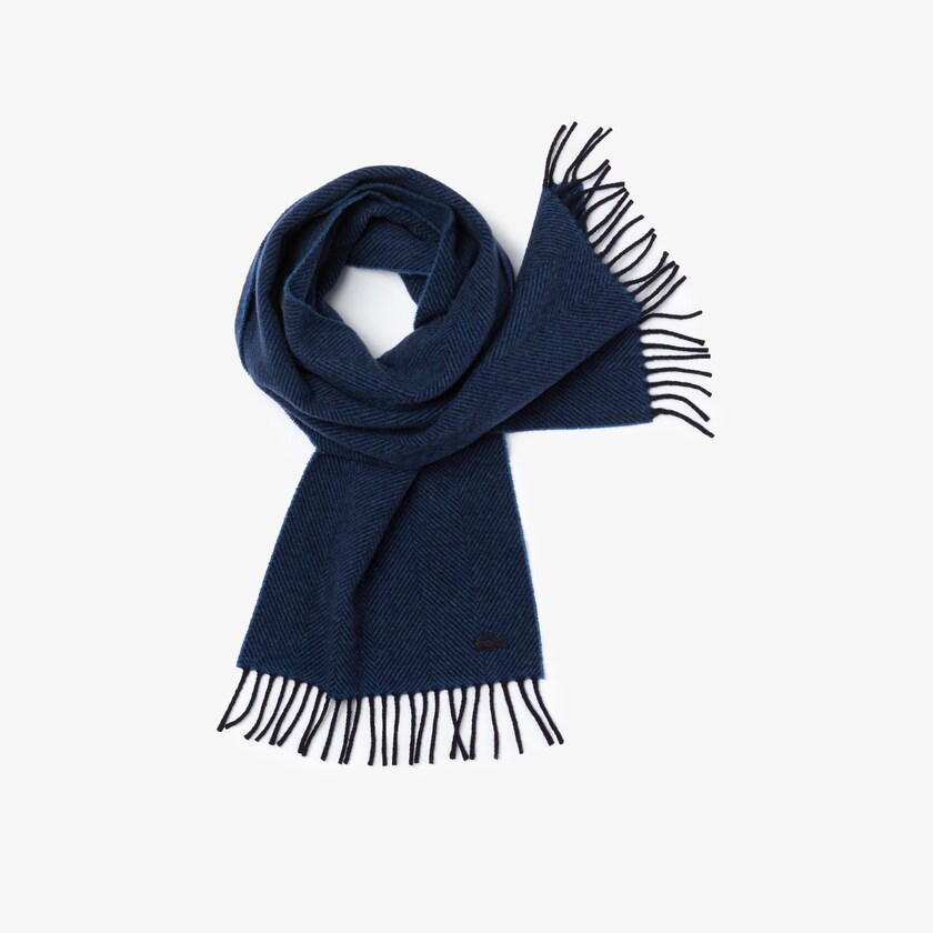 Lenços Azul Marinho Azuis Azuis Masculino Lacoste Fringed Rectangular Wool BC1-33143W9