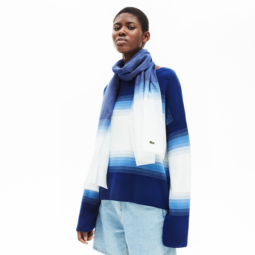 Lenços Branco Azul Marinho Azuis Feminino Lacoste Made In France Gradated Print Organic Cotton NO0-26142E3