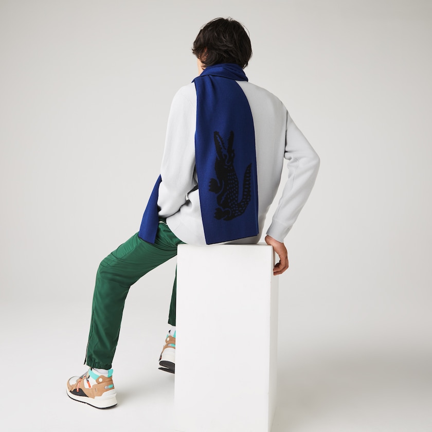 Lenços Pretas Azuis Masculino Lacoste Oversized Crocodile Rectangular Wool KH3-06810I9