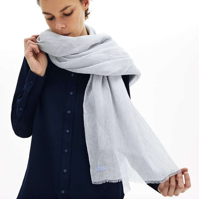 Lenços Luz Azuis Branco Azul Marinho Azuis Feminino Lacoste Pinstriped Cotton-Linen WX3-01720S8