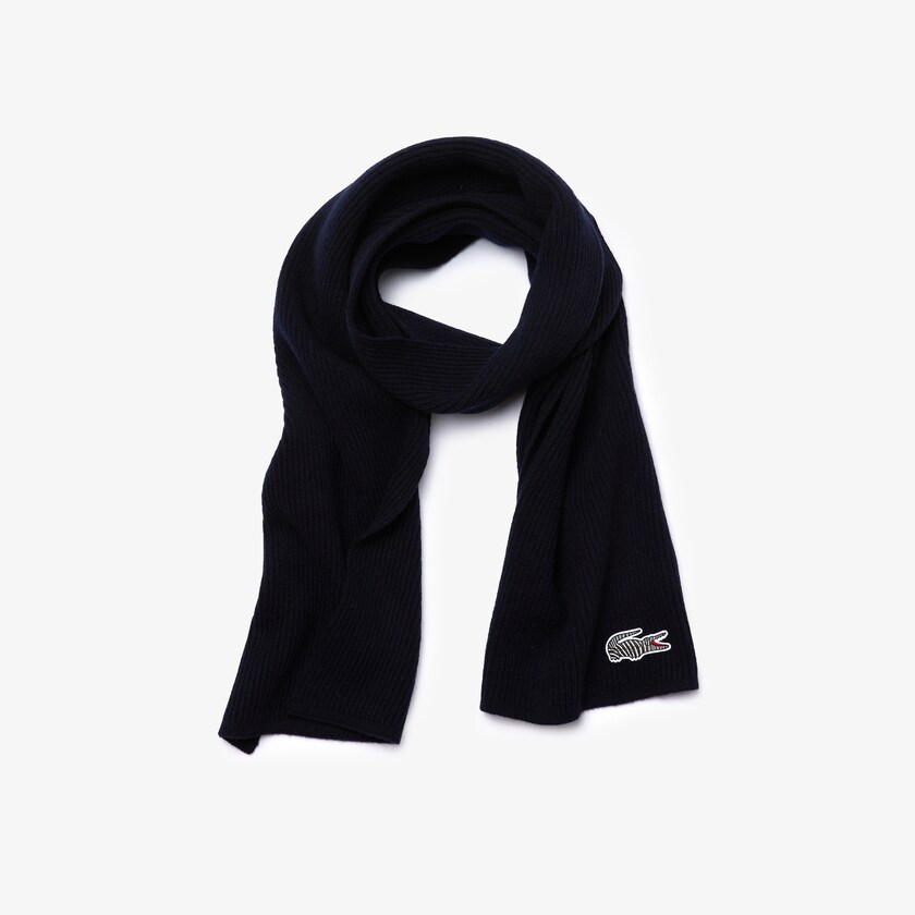 Lenços Azul Marinho Azuis Branco Masculino Lacoste x National Geographic Ribbed Wool WL2-98159B4