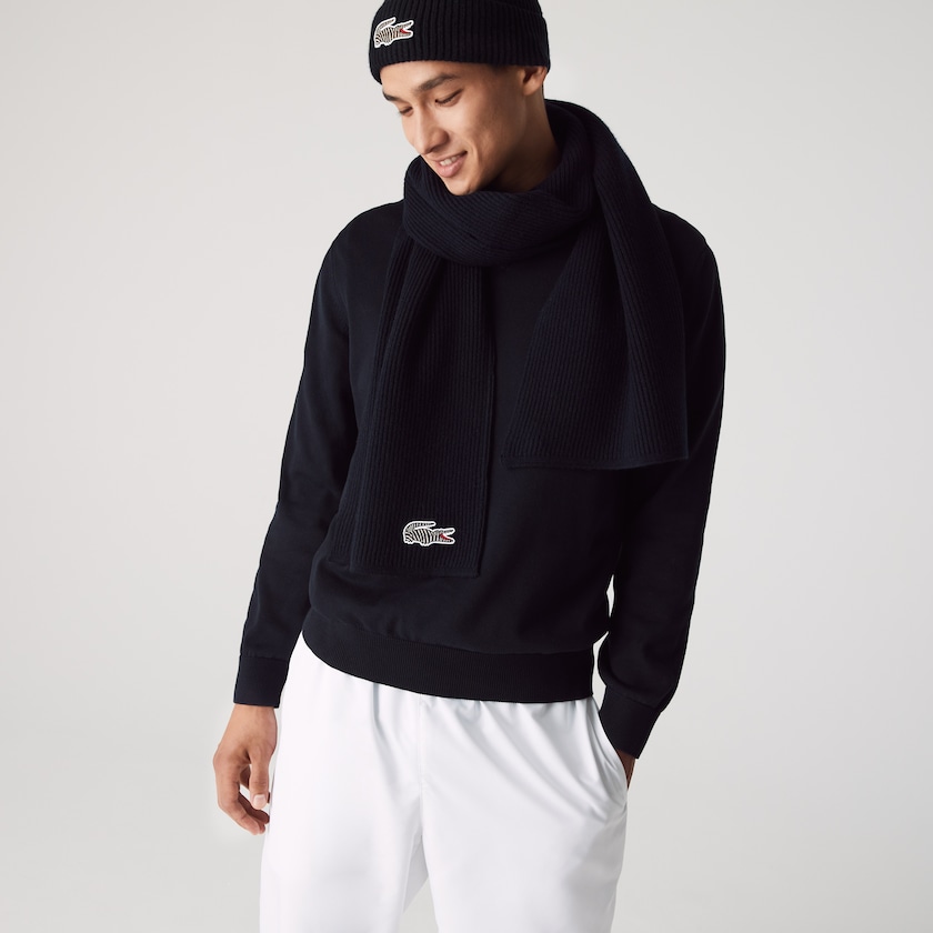 Lenços Azul Marinho Azuis Branco Masculino Lacoste x National Geographic Ribbed Wool WL2-98159B4