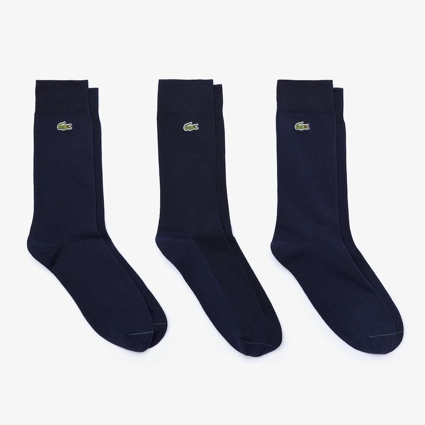 Meias Azul Marinho Azuis Verdes Masculino Lacoste Cotton Blend 3-Pack PY6-74577N1