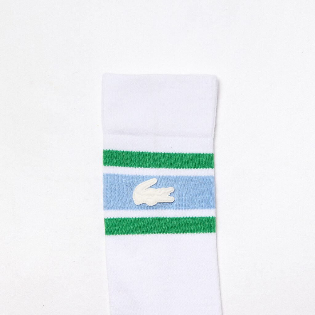 Meias Branco Azuis Verdes Masculino Lacoste LIVE Striped Stretch-Cotton GL9-87778K8