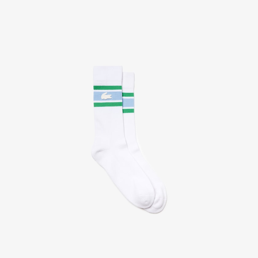 Meias Branco Azuis Verdes Masculino Lacoste LIVE Striped Stretch-Cotton GL9-87778K8