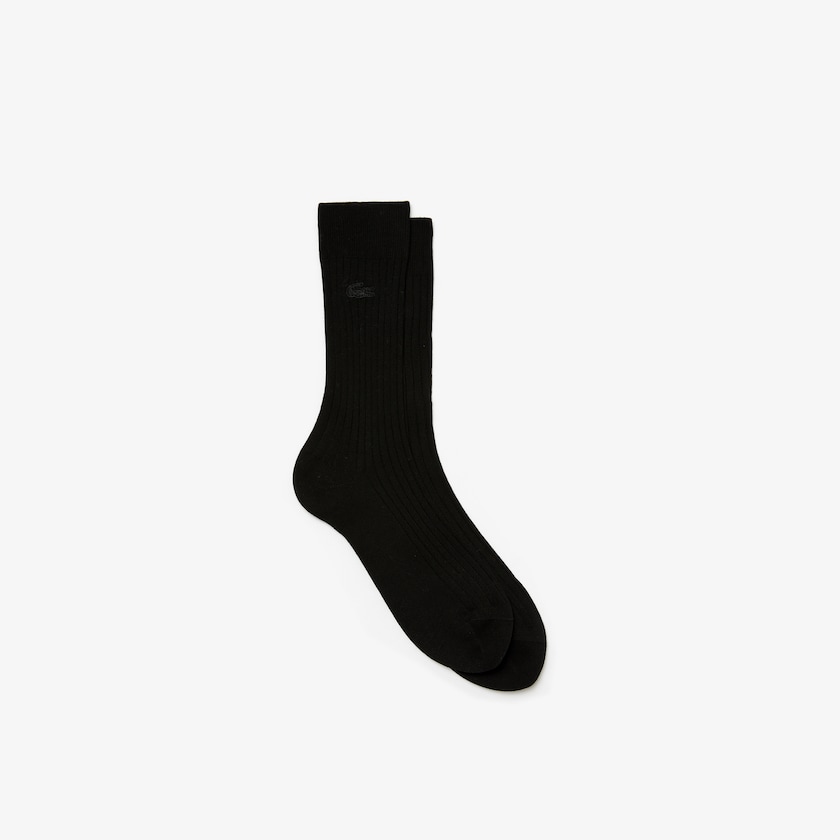 Meias Pretas Masculino Lacoste Ribbed Cotton Blend SJ6-85988Y2
