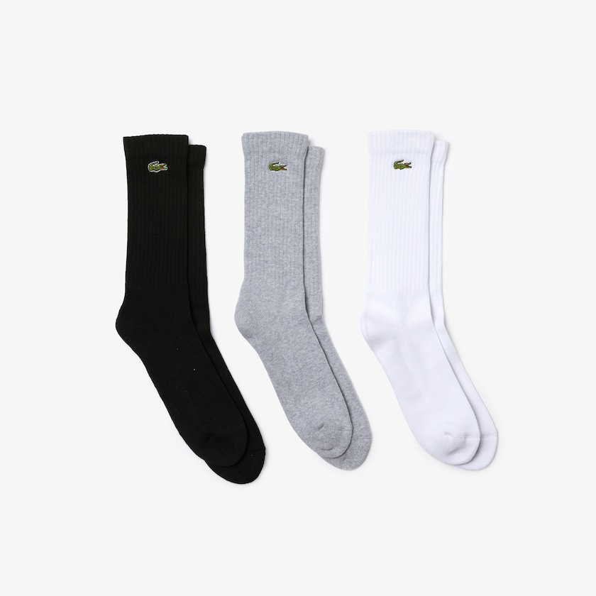 Meias Cinzentas Branco Pretas Masculino Lacoste Three-Pack Of SPORT High-Cut Cotton WH0-43674W5