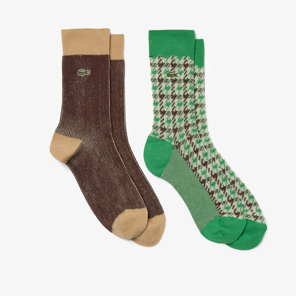 Meias Bege Verdes Marrom Bege Masculino Lacoste Two-Pack ZM8-48694V9