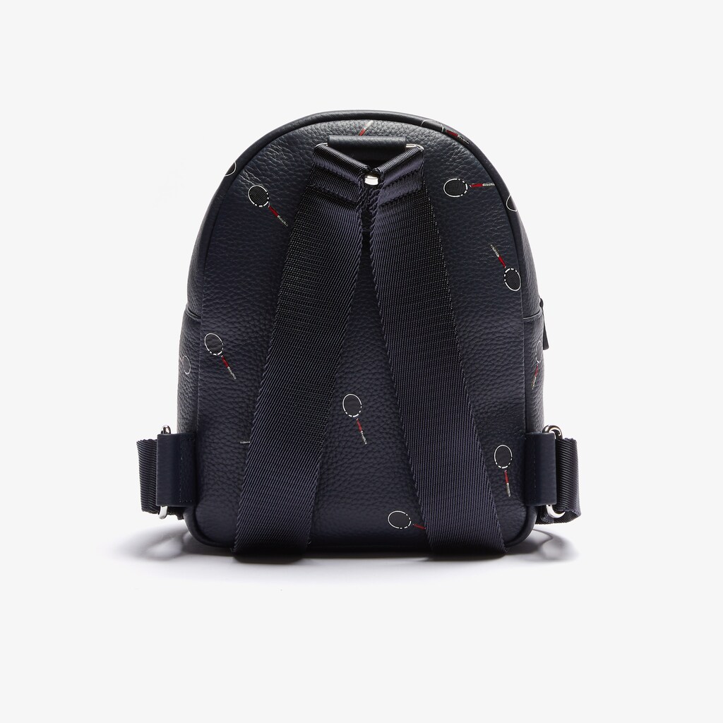 Mochilas Pretas Feminino Lacoste Croco Crew Raquet-Print Small Grained Leather QU6-12961V2
