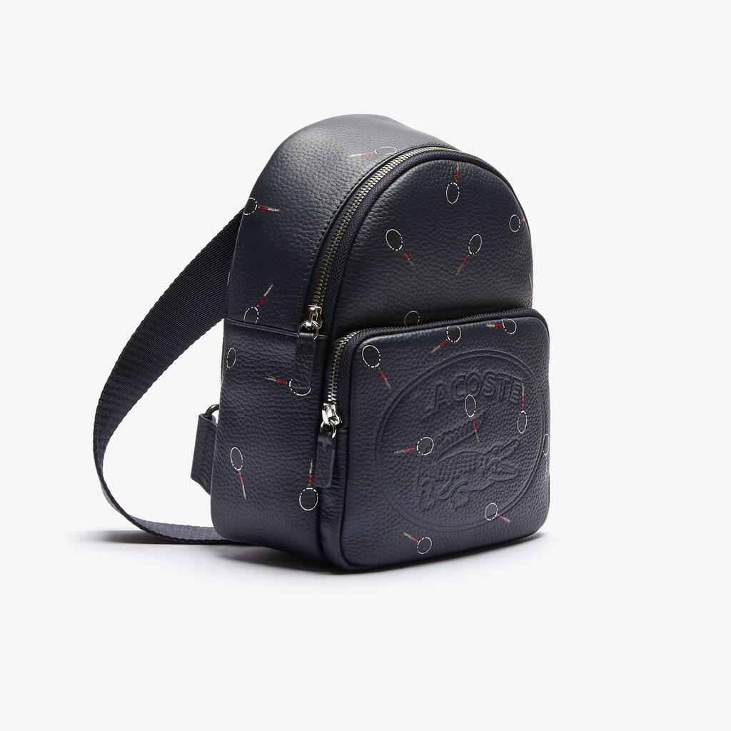 Mochilas Pretas Feminino Lacoste Croco Crew Raquet-Print Small Grained Leather QU6-12961V2