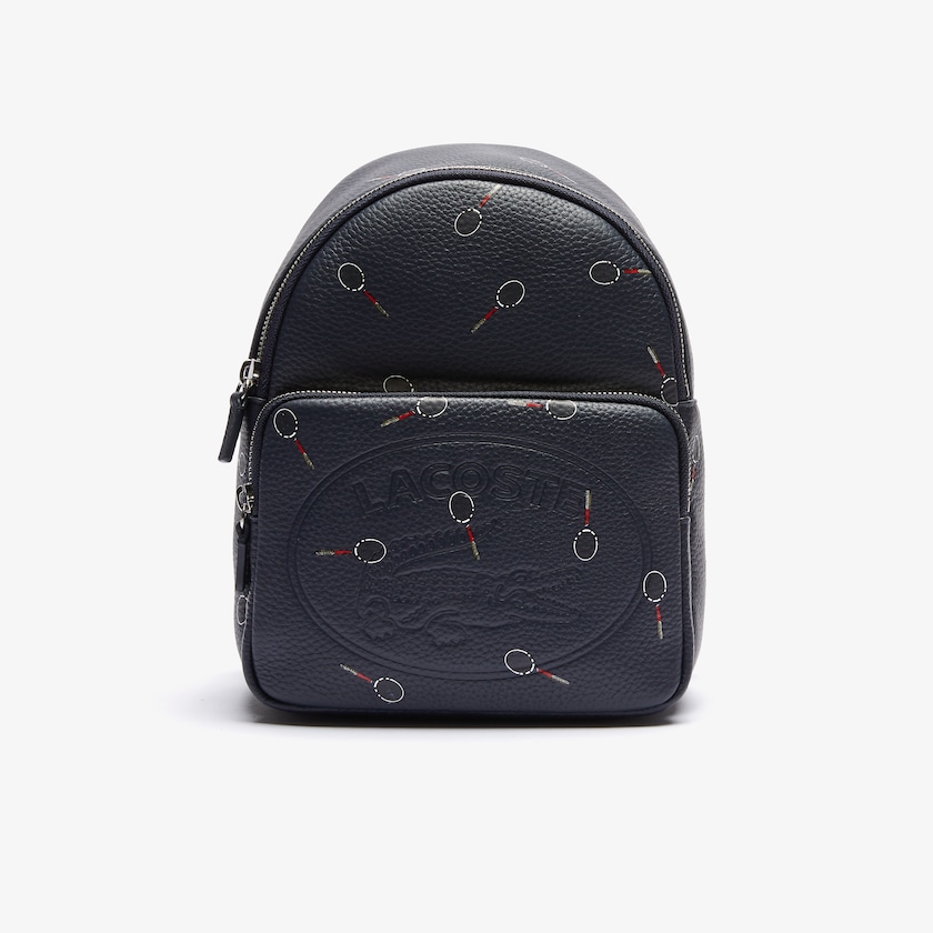 Mochilas Pretas Feminino Lacoste Croco Crew Raquet-Print Small Grained Leather QU6-12961V2
